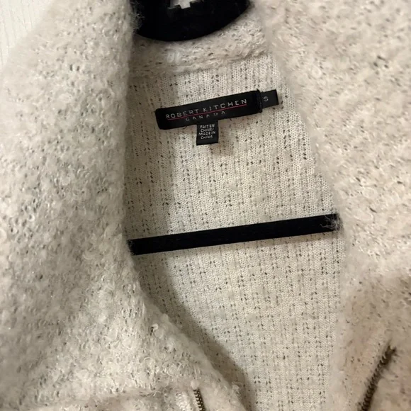 Robert kitchen canads boucle knit cardigan sweater coat winter white/faux Sherpa - Picture 6 of 9